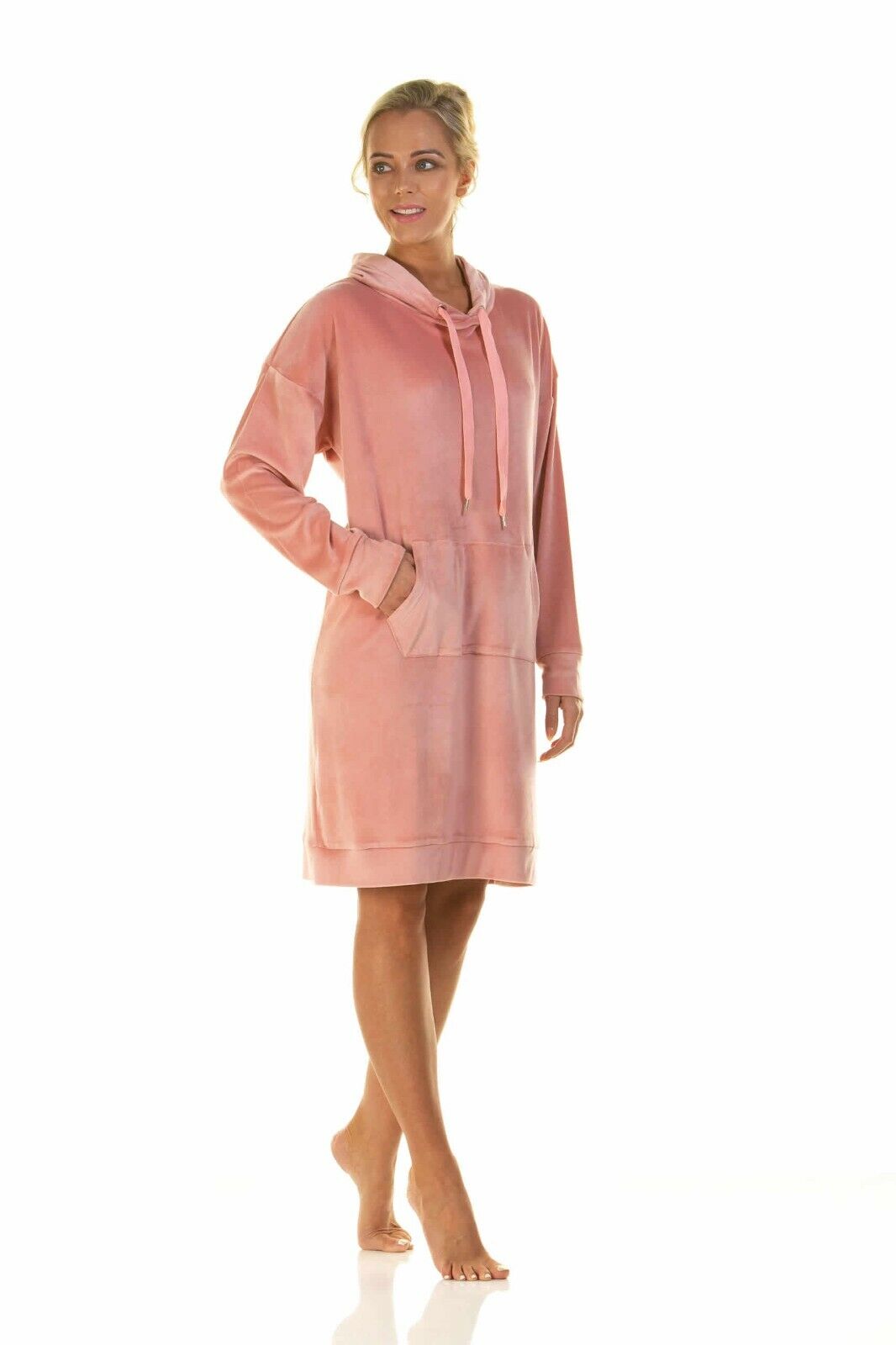 New Ladies Warm Ultrasoft Hooded Velour Loungewear Nightdress By La Marquise