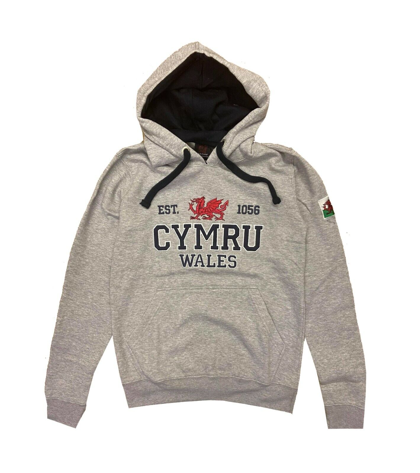 New Men's Wales Cymru Am Byth Arfon Grey Marl Varsity Welsh Flag Hoodie Top
