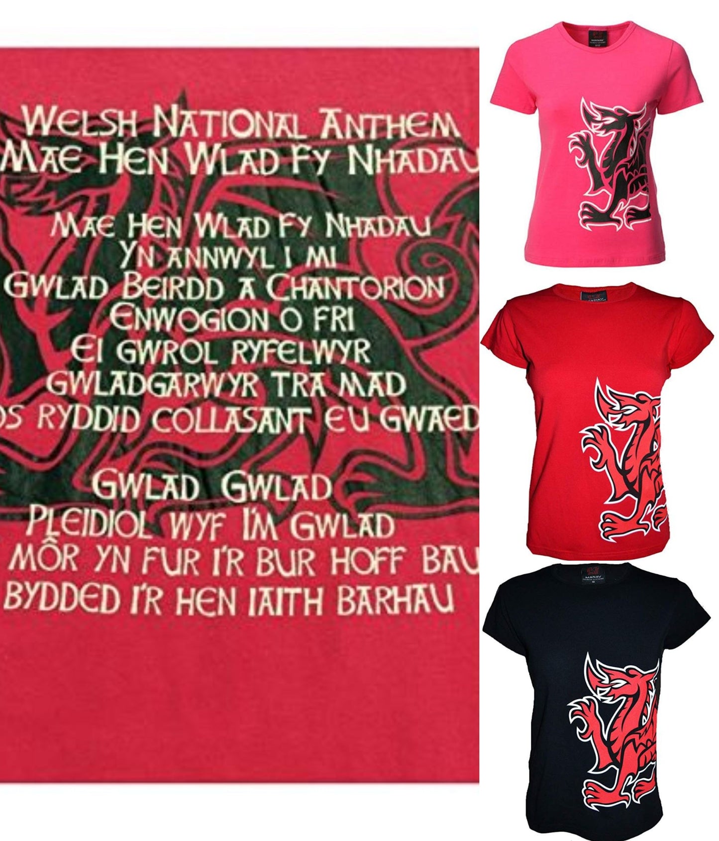 Women's Welsh National Anthem Dragon T Shirt - In Pink