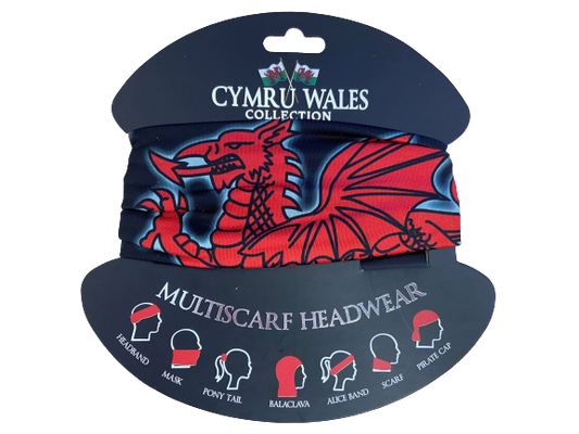 Welsh Dragon Multi-Functional Bandana Face Covering - in Black