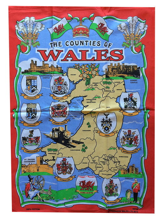The Counties of Wales Illustrated Tea Towel