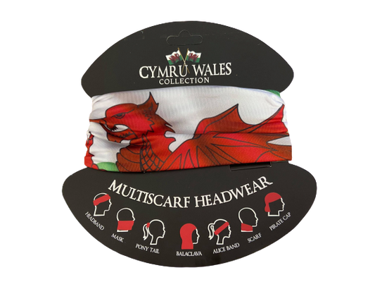 Welsh Dragon Multifunctional Bandana Face Covering - in White Red Green